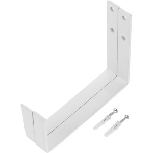 Weißer Balkonkastenhalter, 16 cm tief, mit Schrauben und Dübeln für die Montage.