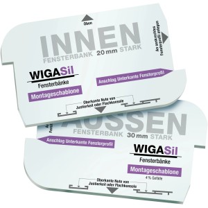 Wigasil Montagehilfe-Set für Naturstein-Fensterbänke, 4-teilig, mit Schablonen für innen und außen.