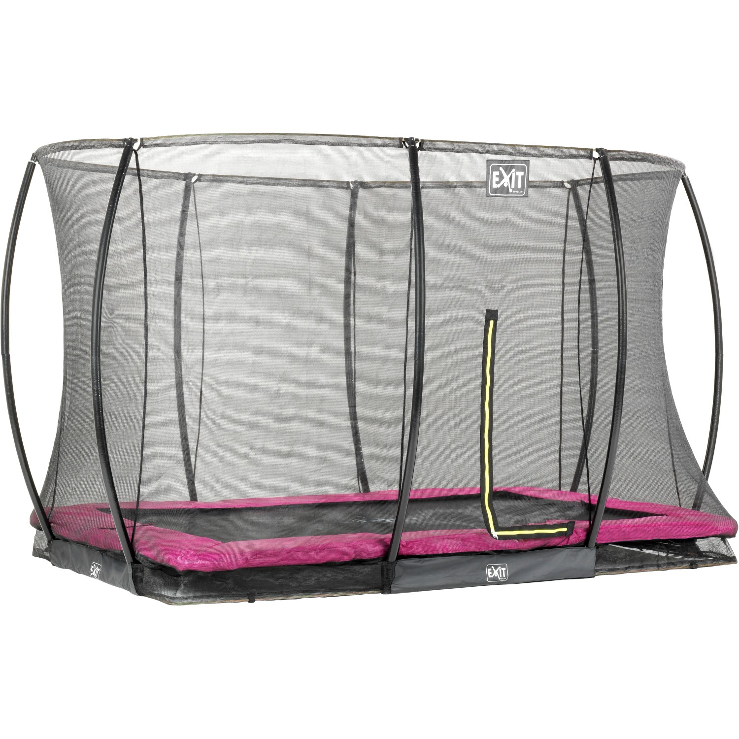 Rechteckiges EXIT Silhouette Bodentrampolin 244x366cm mit Sicherheitsnetz in Rosa.