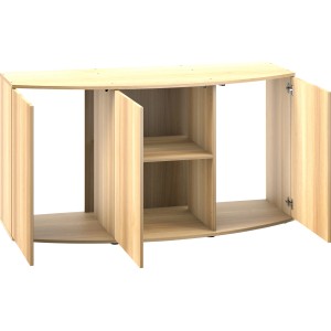 Juwel Aquariumunterschrank SBX Vision 450 in hellem Holz mit offenen Türen und Regalfächern.