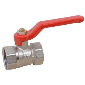 Kirchhoff Kugelhahn aus Pressmessing, 24,2 mm (3/4 IG) mit rotem Griff, vernickelt.