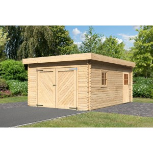 Karibu Blockhausgarage Einzel Flachdach Natur 387 cm x 537 cm