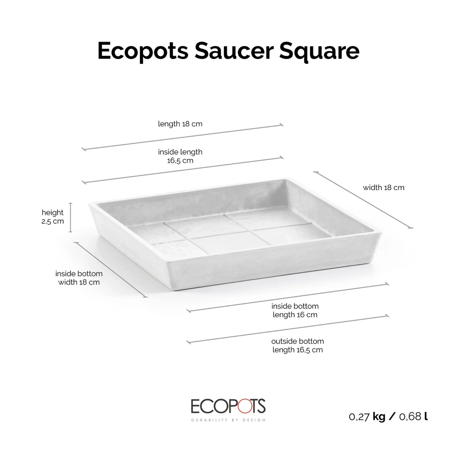 Ecopots Untersetzer Rotterdam Eckig Weiß 18 cm x 2,5 cm_2