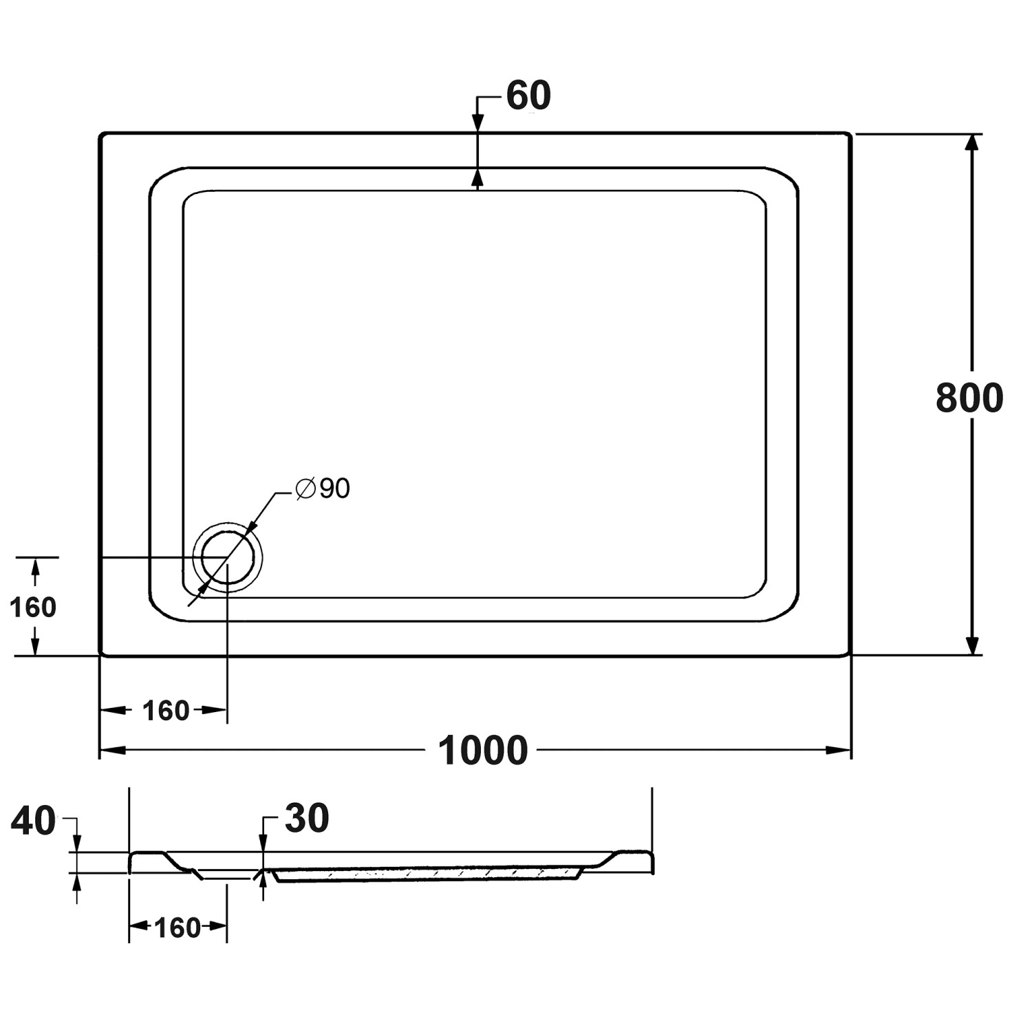 Ottofond Duschwannen-Set Aruba Rechteck 100 cm x 80 cm Weiß_4