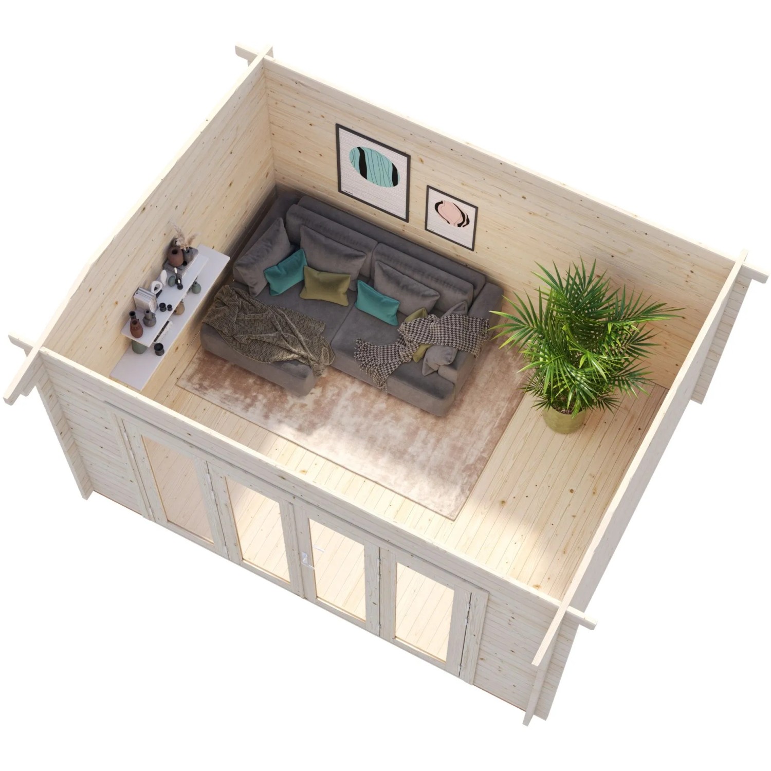 Palmako Ines Holz-Gartenhaus Natur Satteldach Tauchgrundiert 390 cm x 300 cm_2