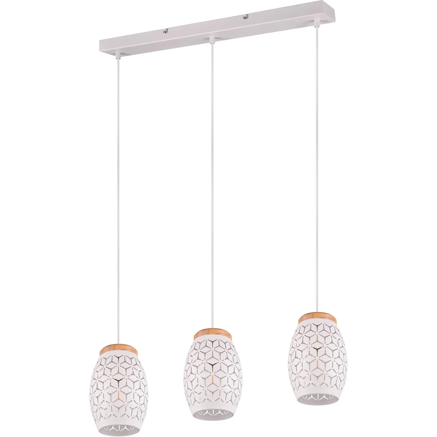 Reality Pendelleuchte Bidar, 3-flammig, weiß matt mit Holz, Hängelampe für Wohnraum.