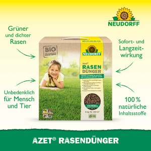 Neudorff Azet Rasen-Dünger 5 kg Packung für dichten, grünen Rasen. Bio-Rasendünger mit Langzeitwirkung.