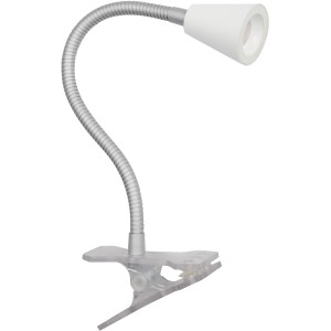 Weiße LED-Klemmleuchte by jedi mit flexiblem Arm, ideal für Schreibtisch und Werkbank.