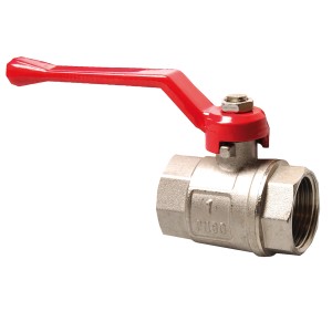 Kirchhoff Kugelhahn 30,3 mm (1 IG) Nickel mit rotem Griff für Sanitär, Heizung und Industrie.