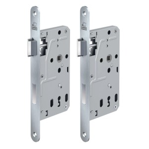 2er Set Basi Zimmertürschloss ES 927 BB DIN Links, Edelstahl Rundstulp 20 mm, Kunststofffalle, Aluminiumriegel