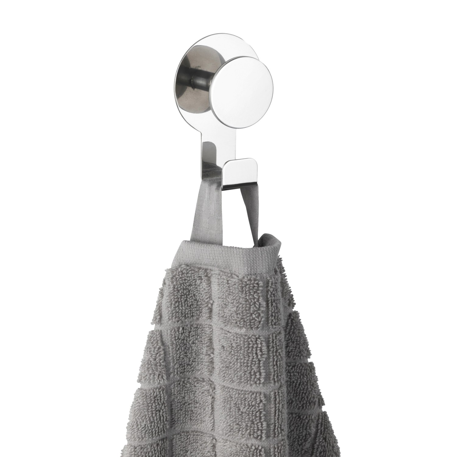 Wenko Wandhaken Blandas, Chrom, Edelstahl, mit Handtuch. Glänzender Handtuchhalter zur Wandmontage.
