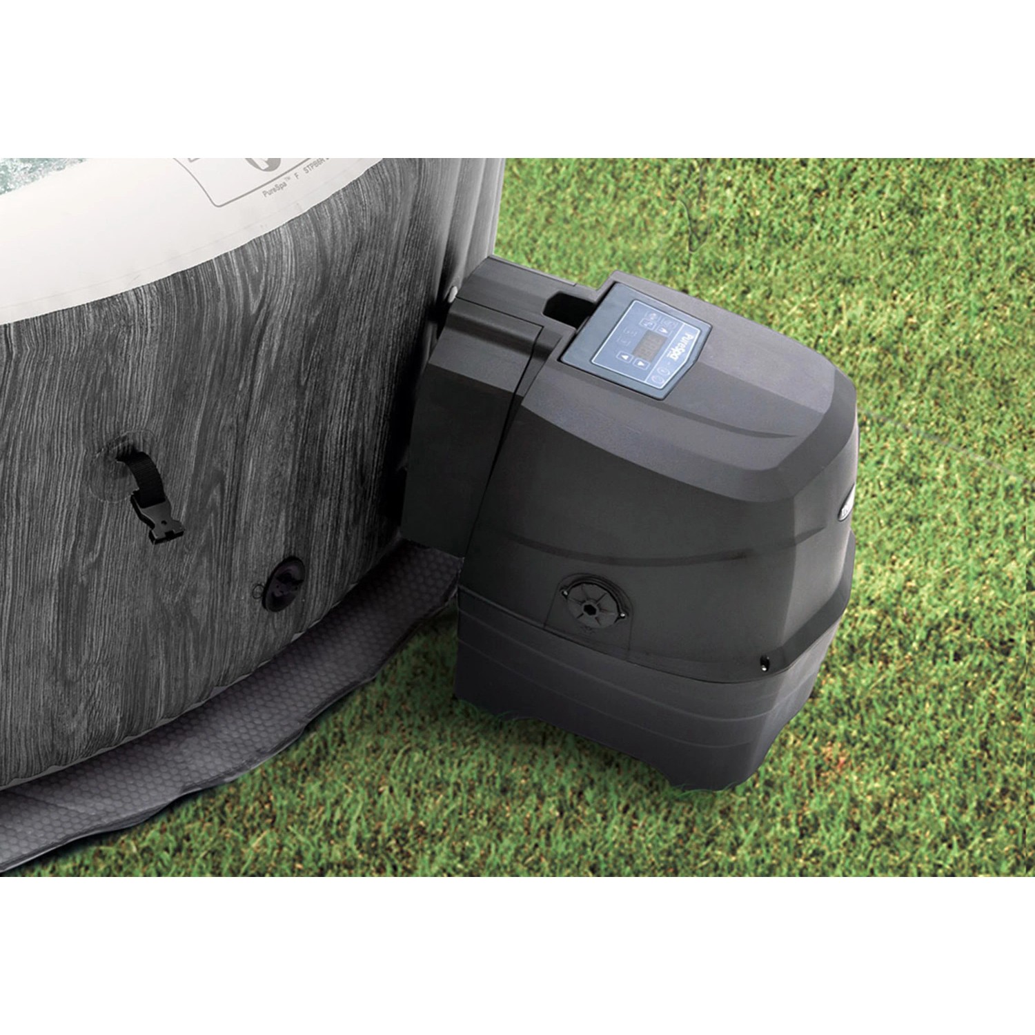 Intex PureSpa Greywood Deluxe aufblasbarer Whirlpool mit abnehmbarer Steuereinheit.
