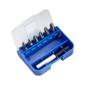 LUX Standard Bitbox PH 7-teilig mit Bits und Bithalter in blauem Gehäuse.