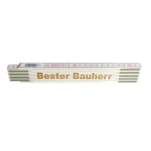 Stabila Zollstock mit Lasergravur "Bester Bauherr", 2m, aus Buchenholz.