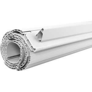 Graues Schellenberg Rolladenpanzer-Set Mini (80x100cm) aufgerollt.