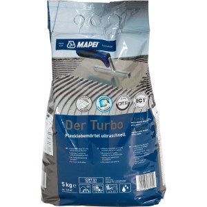 Sack Mapei Turbo Flexmörtel, schnell erhärtend, 5 kg, geeignet für Fliesen und Fußbodenheizung.