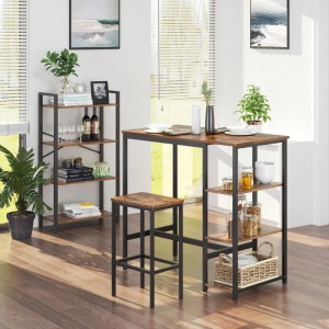 Songmics Bartisch-Set mit Schreibtisch, Stuhl und Regal in Braun-Schwarz für Esszimmer oder Küche.