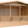 Timbela Marktbude Holz M150A mit 3 Theken (6,03 m²), unbehandeltes Holz.