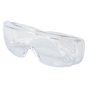 Transparente Schutzbrille mit Bügel für optimalen Augenschutz.