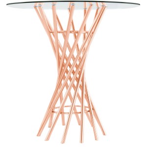 Kayoom Beistelltisch Crush in Rosé mit Glasplatte und gedrehtem Metallgestell.
