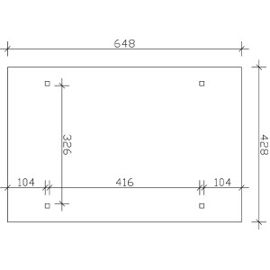 Skizze des Skan Holz Carport Odenwald Eiche hell mit Maßangaben: 428 x 648 cm.