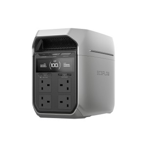 Ecoflow Delta 3 Plus Powerstation (1024 Wh) in Grau mit diversen Anschlüssen.