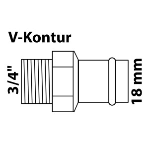 Kirchhoff RG-Übergangsnippel, 18 mm x 26,4 mm (3/4 AG), Muffe, blank, für Pressfittings.