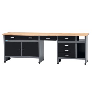 Küpper Werkbank-Set mit 6 Türen und 6 Schubladen, 204x240x60 cm, schwarz-grau, FSC®-zertifiziert.