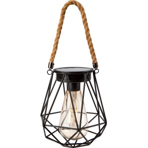 Schwarze Solar-Pendelleuchte mit LED und Seilaufhängung für Balkon und Garten.