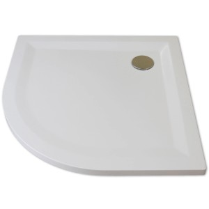 Weiße Breuer Viertelkreis-Duschwanne Flat Line Design, 90x90 cm, mit Ablauf.