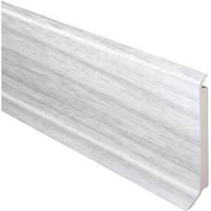 Sockelleiste Esche-Weiß, 60mm hoch, aus Kunststoff mit Holzstruktur für den Innenbereich.