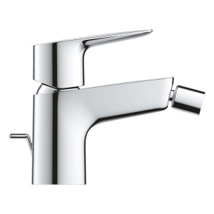 Glänzende Grohe QuickFix Bidetarmatur Start Edge mit Zugstangen-Ablaufgarnitur.