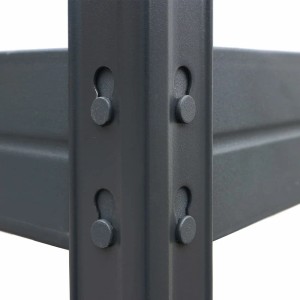 Detailaufnahme: Anthrazitfarbenes Schwerlastregal mit Niet-Stecksystem von Ar Shelving.