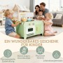 Grün-weiße AIYAPLAY Kinderküche aus MDF mit Ofen, Spüle und Zubehör. Kinder spielen. Realistischer Lernspaß.