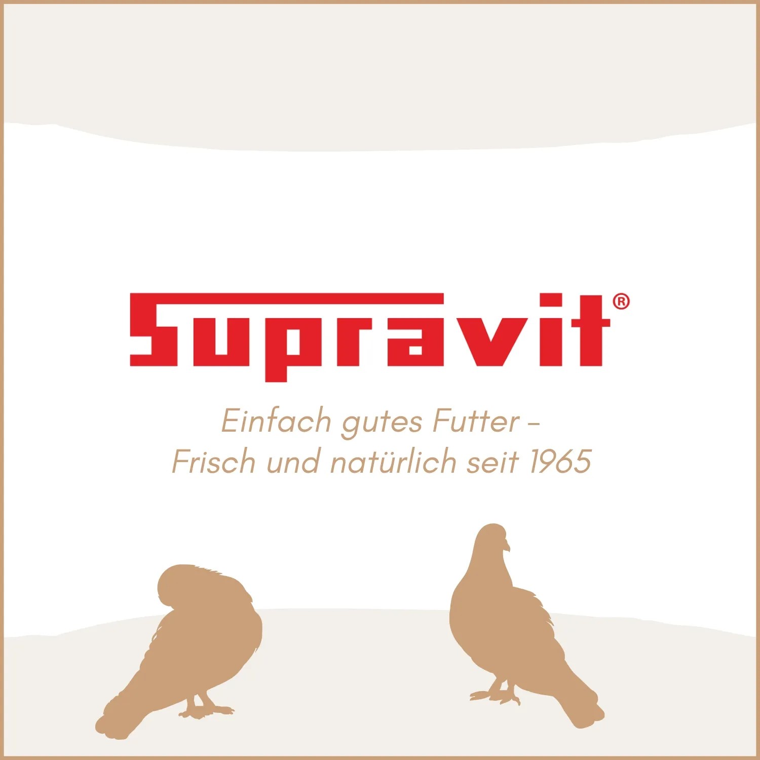 Supravit Logo mit zwei stilisierten Vögeln. Hochwertiges Vogelgrit Ergänzungsfutter für Vögel und Geflügel.