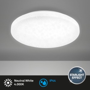 Weiße Briloner LED Deckenleuchte Bad mit Sternenhimmel-Effekt, 40 cm Durchmesser.