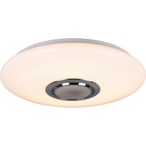 Weiße LED-Deckenleuchte Musica mit Lautsprecher und Farbwechsel für Wohn- und Schlafzimmer.