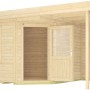 Unbehandeltes Weka Holz-Gartenhaus mit Flachdach und Anbau, 455x339 cm.