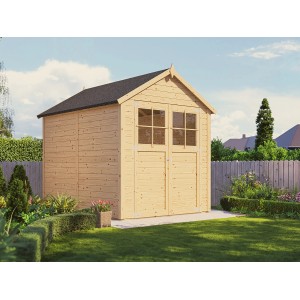 Bertilo Holz-Gartenhaus Osterbek, 239x181 cm, Natur, mit Doppeltür und Lichtausschnitten.