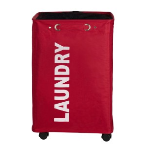 Roter Wenko Wäschesammler Quadro (79 l) aus Polyester mit Rollen und Sichtschutz.