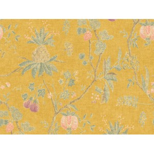 A.S. Création Vliestapete Paradise Garden mit Ästen und Früchten auf gelbem Grund.