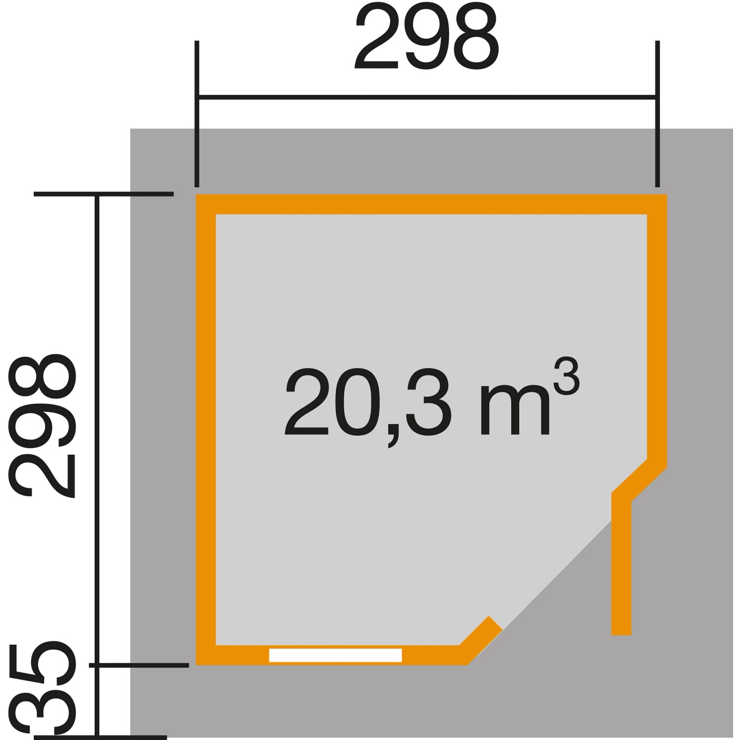 Grundriss Weka Holz-Gartenhaus Flachdach, 298x338 cm, lasiert. Abmessungen und Raumaufteilung.