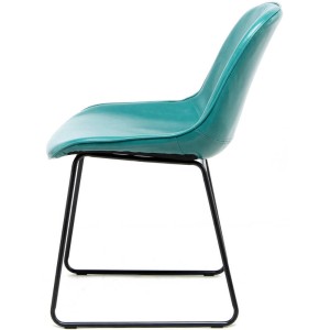 Esszimmerstuhl 2er-Set Cora 110 Petrol, Polsterstuhl mit schwarzem Metallgestell, Seitenansicht.