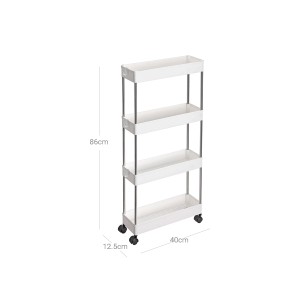 Weißes Songmics Nischenregal mit 4 Ebenen, 12,5x40x88 cm, ideal als Servierwagen.