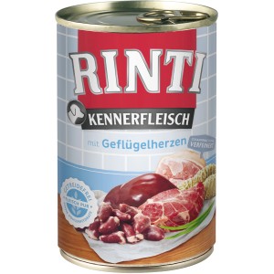 Rinti Kennerfleisch Geflügelherzen, 400g Dose Hunde-Nassfutter mit hohem Fleischanteil.