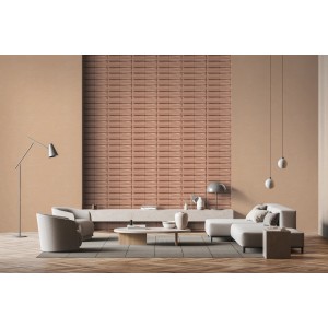 Wohnzimmer mit brauner Marburg Vliestapete Shades Iconic 9 mit grafischem Muster.