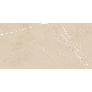 Beige, polierte Feinsteinzeug Bodenfliese, 60x120 cm, mit Marmorierung für Innenräume.