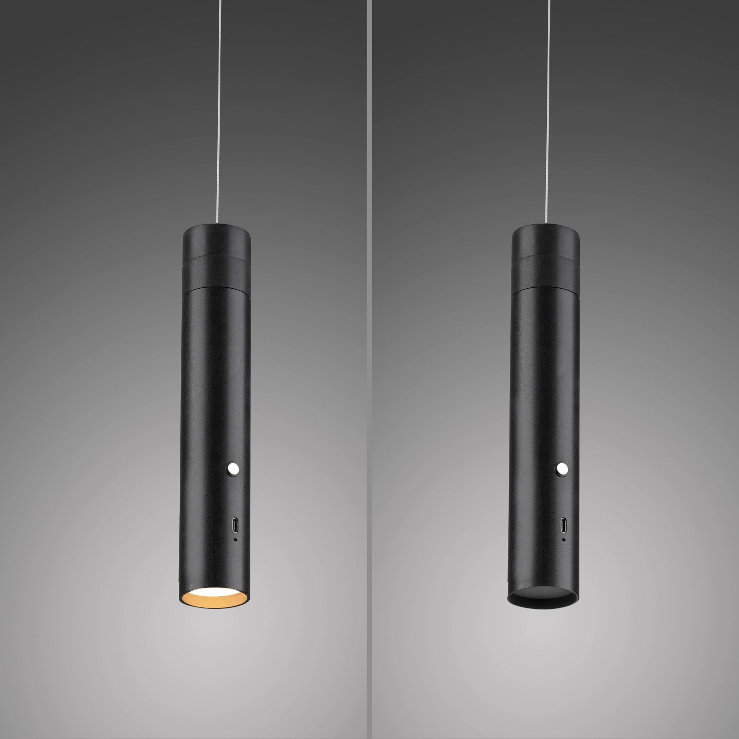 Just Light LED-Akku-Pendelleuchte Attach, schwarz, 120 cm. Moderne Aussen-Dekoleuchte mit warmweissem Licht.