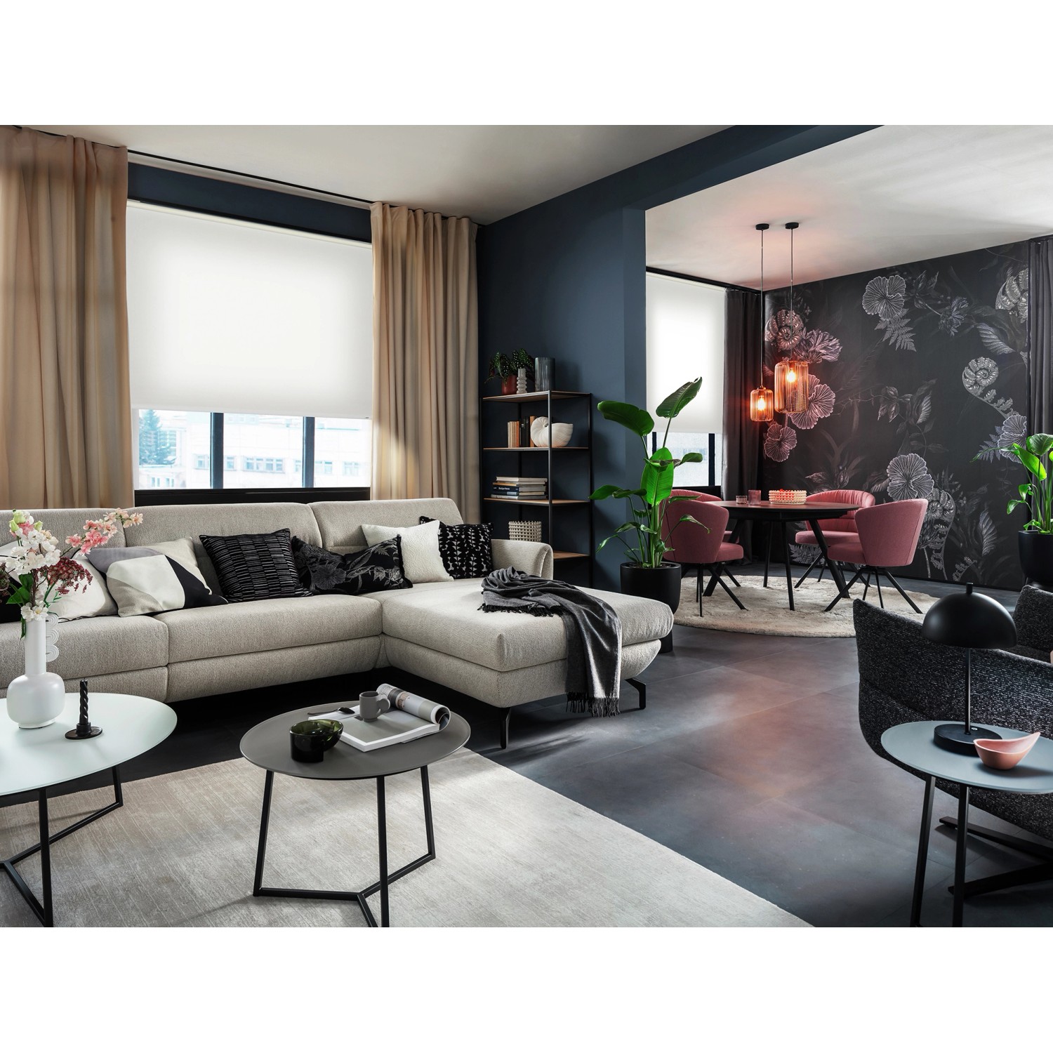 Schöner Wohnen Tageslicht-Rollo Tizia, 90x150 cm, Weiß im modernen Wohnraum.