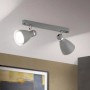 Grauer Orion Deckenstrahler School mit 2 schwenkbaren E27 Spots, mattes Design mit Chromakzenten, leuchtend.